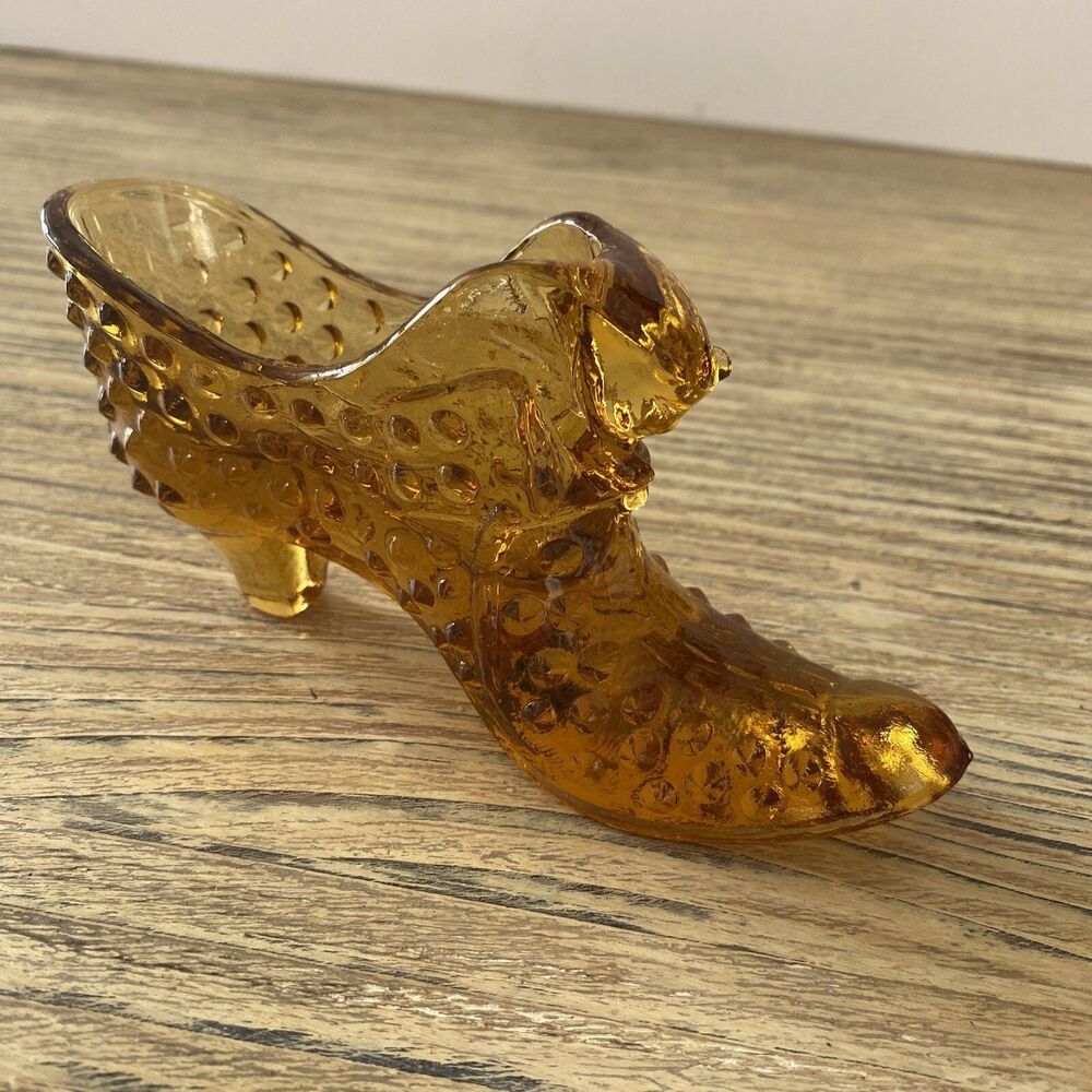 Vintage Fenton Amber Hobnail Glass Cat Head Shoe Cinderella Prop Crystal Magic